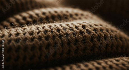 Close up Texture of Brown Knit Fabric Detailed Yarn Pattern Warm Cozy Winter Apparel