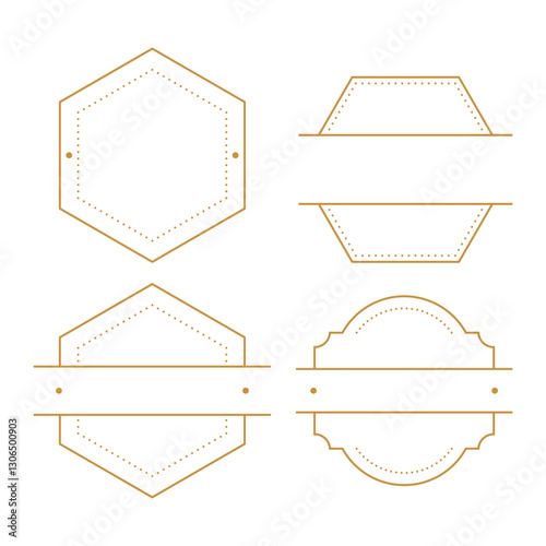 Set of Minimalist Line Badge and Label, Round Logo Frame