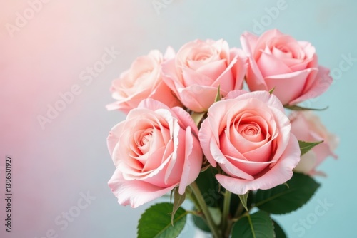 Soft pastel rose bouquet, tightly clustered, light background , flowers, design, celebration