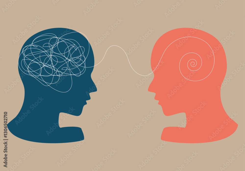 Mental health concept,tangle confused and untangle logic thinking