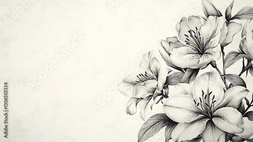 Fototapeta Naklejka Na Ścianę i Meble -  pattern featuring hand-drawn peonies and lilies in soft neutral tones on a textured paper background high quality 