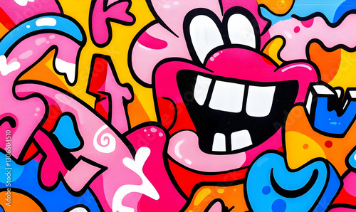 Colorful Cartoon Graffiti Background with Smiling Character Design