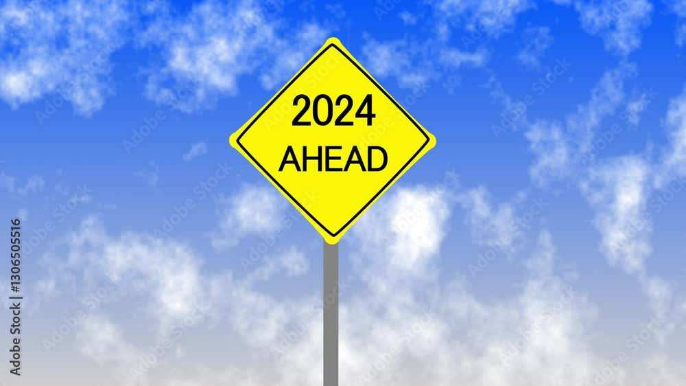 2024 ahead Road Sign on Clear Blue Sky with Rapid Moving Clouds for Text Placement 2024 ahead Road Sign on Clear Blue Sky with Rapid Moving Clouds for Text Placement
