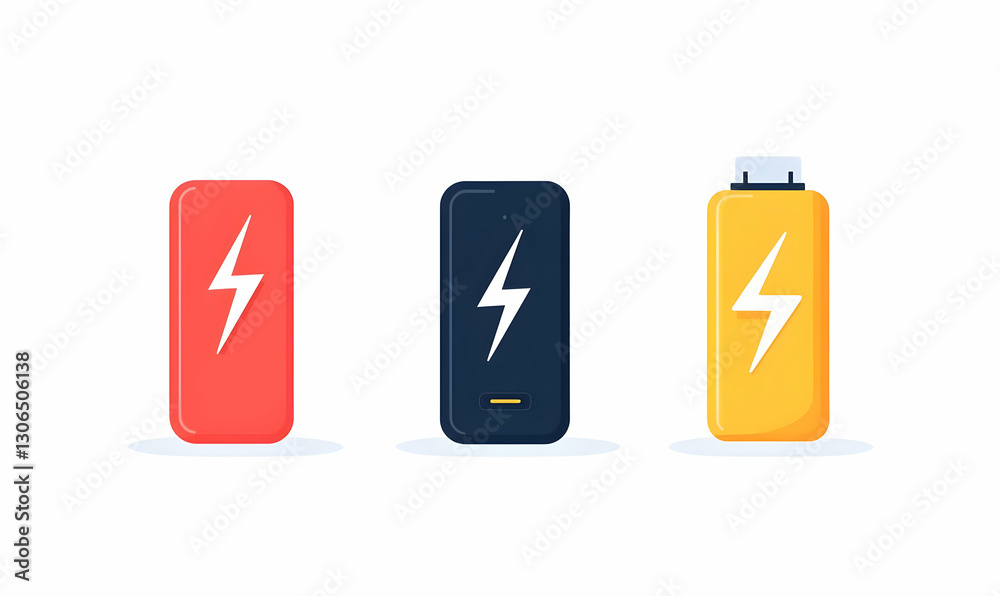 Colorful Battery Icons Representing Different Charge Levels and Styles Colorful Battery Icons Representing Different Charge Levels and Styles