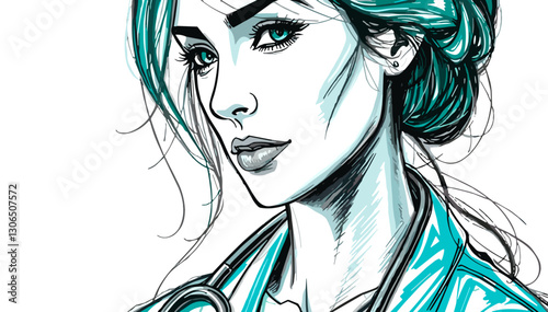 Teal Doctor Vector Portrait