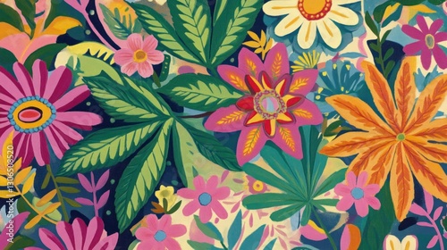 Colorful floral pattern with flowers and leaves for backgrounds, textiles, or design