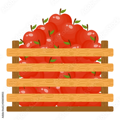 Fresh Fruits in Wooden Crates. Fresh Apples Illustration
