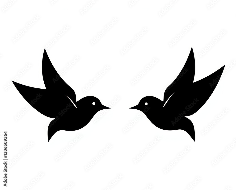Fototapeta premium This design features a black and white silhouette of swallows in flight, representing freedom and elegance, suitable for various branding or artistic applications
