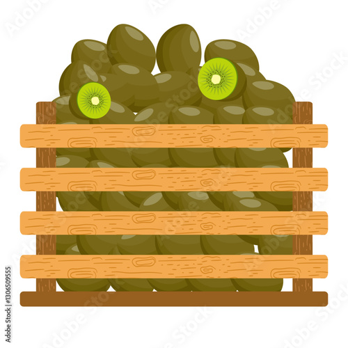 Fresh Fruits in Wooden Crates. Fresh Kiwis Illustration