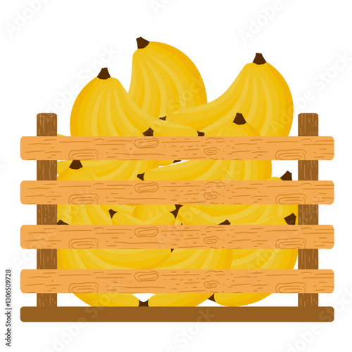 Fresh Fruits in Wooden Crates. Fresh Banana Illustration