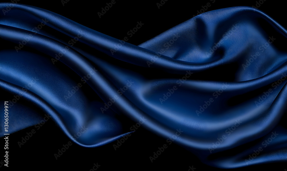Obraz premium Elegant Dark Blue Satin Fabric Draped on Black Background
