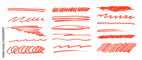 Underline stroke marker felt pen scribbles doodle line collection. Hand drawn outline sketch wave brush mark elements crosshatch rough dividers set for text highlight underline emphasis.