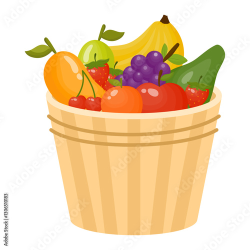 Fresh Fruits and Vegetables in Wooden Baskets. A Basket of 