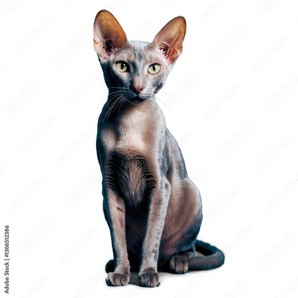 Gray cat sitting upright looking forward, big ears, AI generated image, transparent png, isolated. Gray cat sitting upright looking forward, big ears, AI generated image, transparent png, isolated.