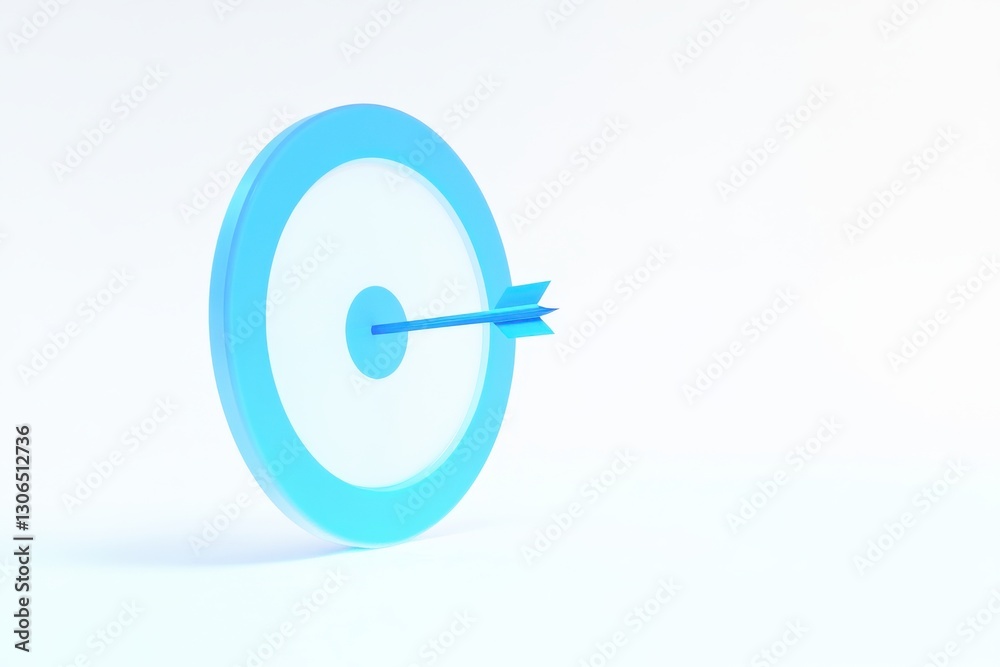 3D blue target with thin arrow symbolizes the art of goal setting on a minimalistic white background 3D blue target with thin arrow symbolizes the art of goal setting on a minimalistic white background