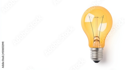 Vintage Light Bulb with Warm Yellow Glow on Plain White Background
