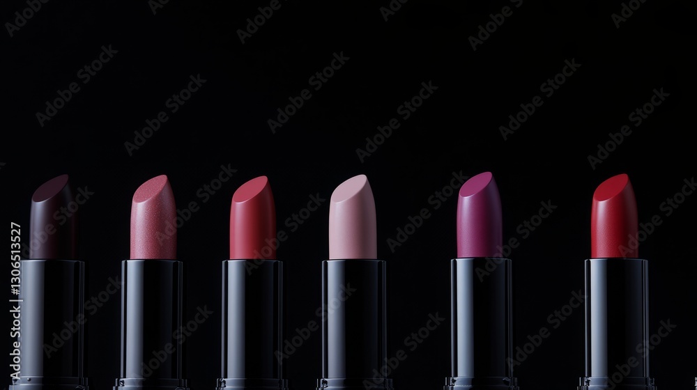Obraz premium A Vibrant Array of Lipsticks Displayed Elegantly Against a Dark Background Showcasing Variety in Shades and Finishes for Cosmetic Photography