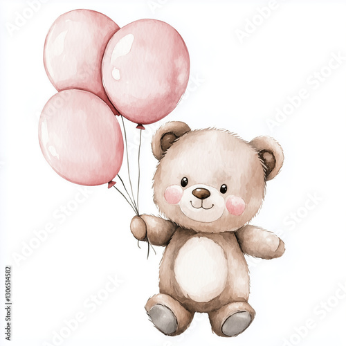 Nounours  en peluche avec ballon rose 
