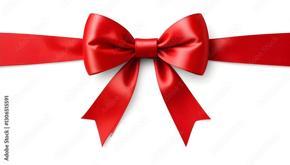 Bright Red Ribbon Bow on White Background for Festive and Decorative Themes Bright Red Ribbon Bow on White Background for Festive and Decorative Themes