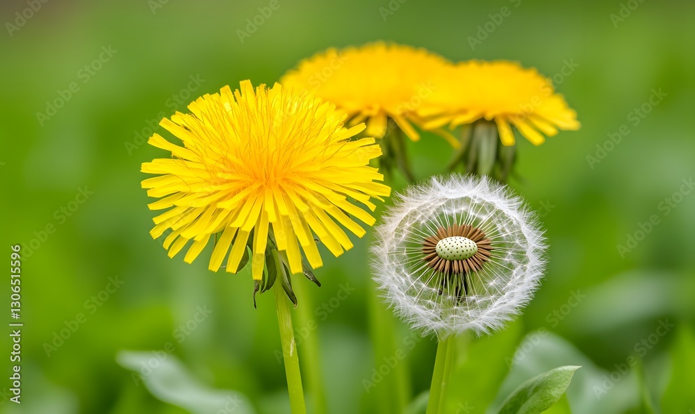 dandelion on green background, Generative AI dandelion on green background, Generative AI