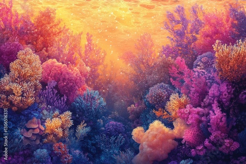 Wallpaper Mural Vibrant coral reef scene underwater, showcasing diverse colorful corals and marine life in a sunlit ocean. Torontodigital.ca