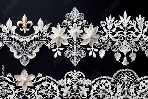 different lace borders with different shapes and styles.black background.