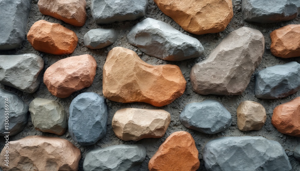 Stone wall seamless texture with various irregular rough rocks. Grey, blue, brown tones. Rock garden background, wall cladding design. Walling construction material, natural rustic surface element, Stone wall seamless texture with various irregular rough rocks. Grey, blue, brown tones. Rock garden background, wall cladding design. Walling construction material, natural rustic surface element,