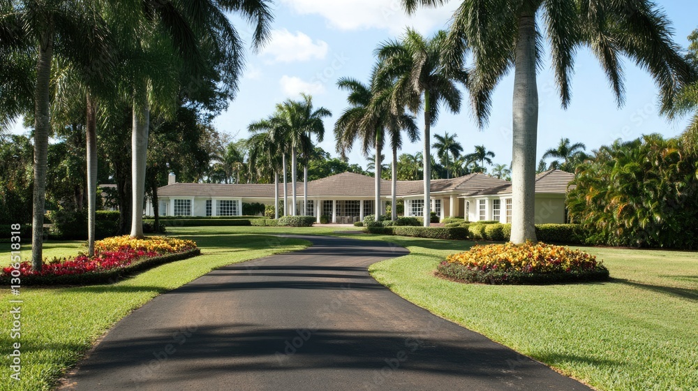 Fototapeta premium A luxury house with well-spaced landscaping preventing tree damage.