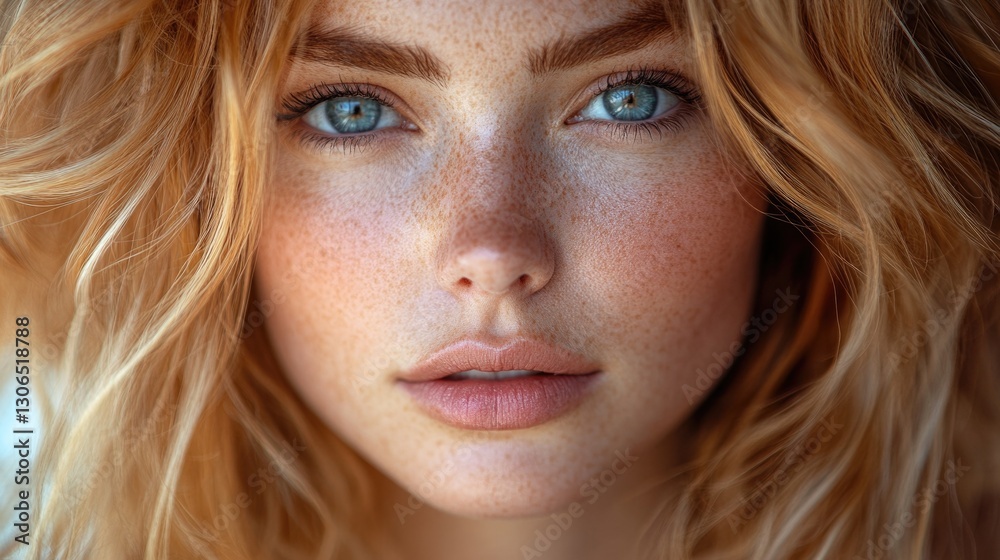 Naklejka premium Close-up shot of a woman's face with distinctive freckles, great for personal or beauty-related uses