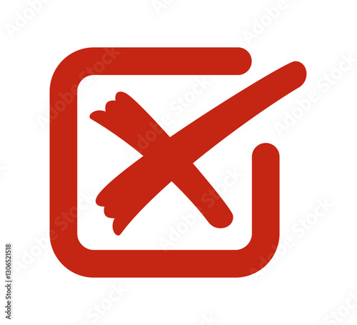Red Cross in a Square. Symbol of Error, Rejection, or Wrong Choice. Graphic Icon. Suitable for UI UX Design, Web Applications, Interfaces, and Business Documents, diaries and planners