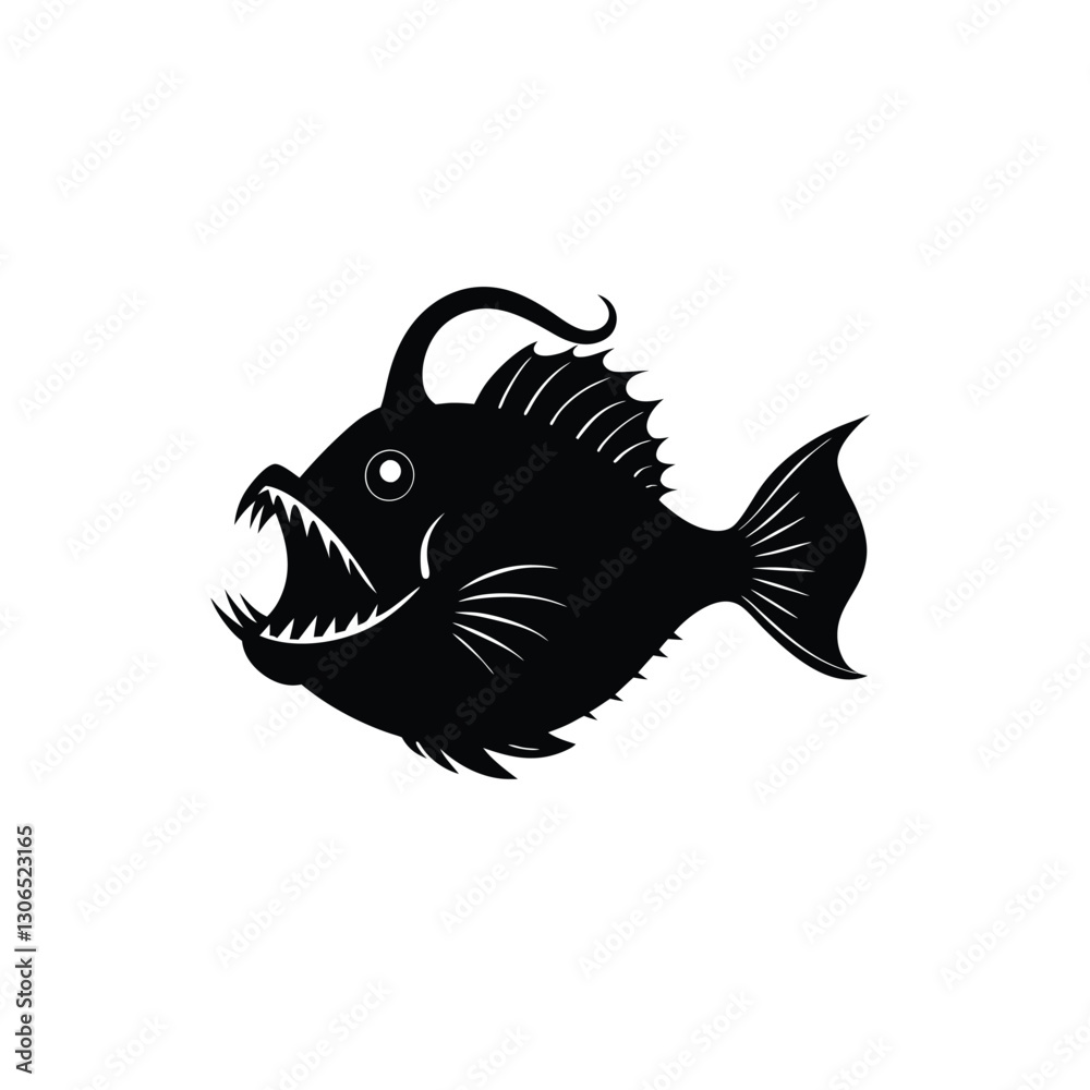 Fototapeta premium Anglerfish Silhouette Vector Art | Black Anglerfish Illustration Design
