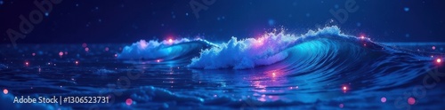 Wallpaper Mural Rolling bioluminescent waves illuminating the night, sea waves at night, amazing, shining Torontodigital.ca
