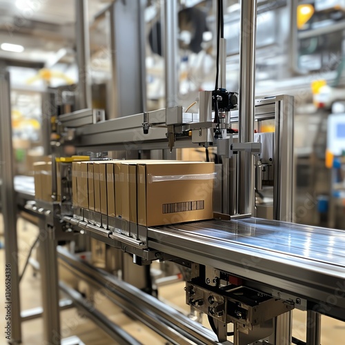 Automated packaging line in a modern manufacturing facility.