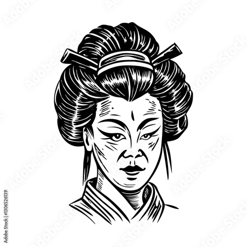 Vintage vector illustration of a geisha face