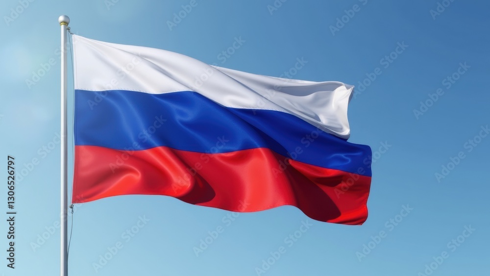 Naklejka premium Large flag with the colors red, white and blue. The flag is waving in the wind