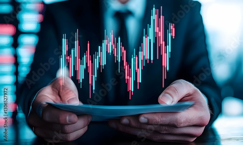 Businessman Holding Paper with Technology Chart in Modern Office