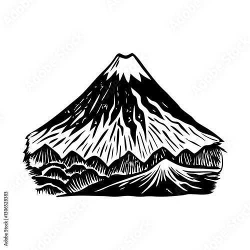 Japanese mount fuji illustration in vintage style