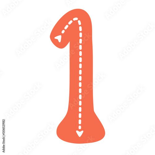 Tracing Numbers, Handwriting Practice, Preschool Learning. Tracing Number 1