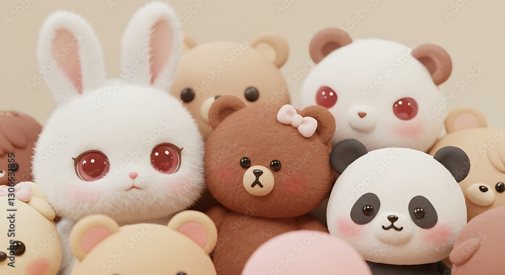 Cute Cartoon Animals Crowd Featuring Rabbit Bear and Panda Characters Cute Cartoon Animals Crowd Featuring Rabbit Bear and Panda Characters