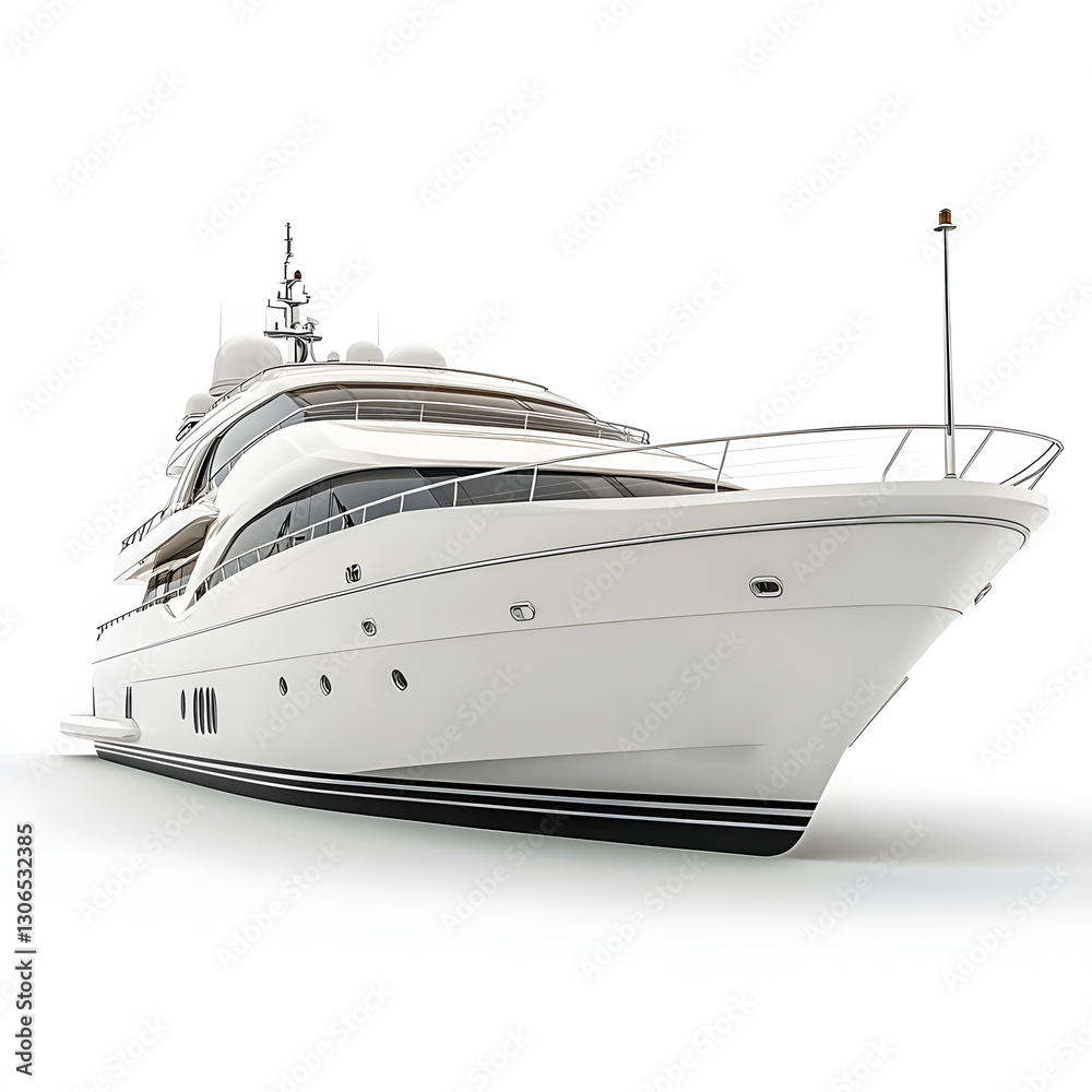 Obraz premium A stunning white luxury yacht, showcasing elegance and power. Perfect for luxurious getaways and adventures. 3d Transportation isolated in white background. Luxury Yacht