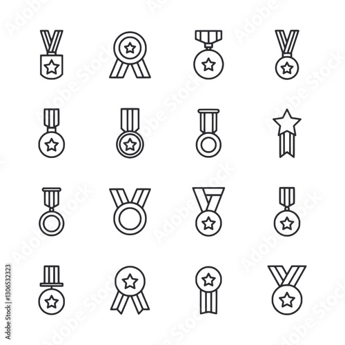 A set of medals and stars with the numbers 1 through 12