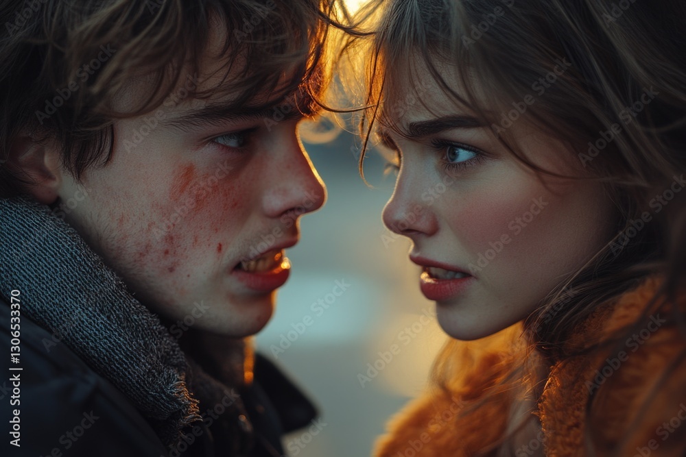 A pair of people intensely looking at each other, perfect for romantic or emotional scenes A pair of people intensely looking at each other, perfect for romantic or emotional scenes