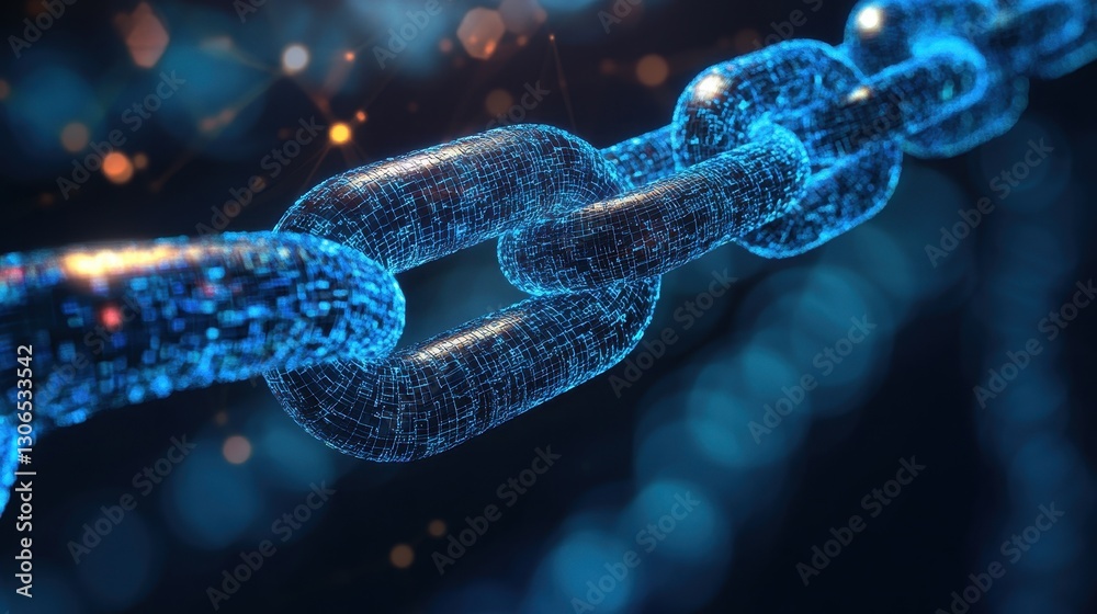 Futuristic Digital Chain Links Symbolizing Connectivity and Security in Technology and Blockchain Revolution Futuristic Digital Chain Links Symbolizing Connectivity and Security in Technology and Blockchain Revolution
