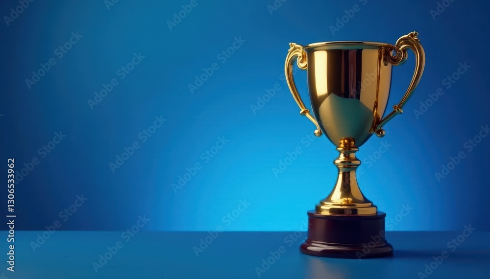 Gleaming gold trophy against vibrant blue backdrop, contest, background, best Gleaming gold trophy against vibrant blue backdrop, contest, background, best