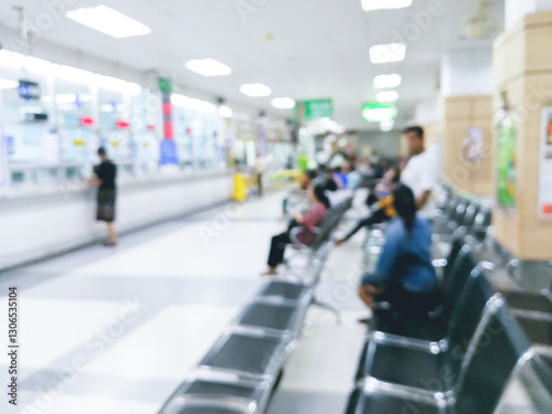 blurry many crowd anomynous waiting medicine at drug receptor in the hospital.