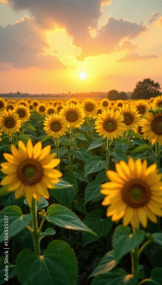 Obraz premium Sunflowers stretching towards the sun, massive field , harvest, summer