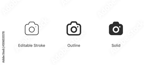 camera icon set. camera photo icon symbol, snapshot sign . line outline icons, flat style. Editable stroke