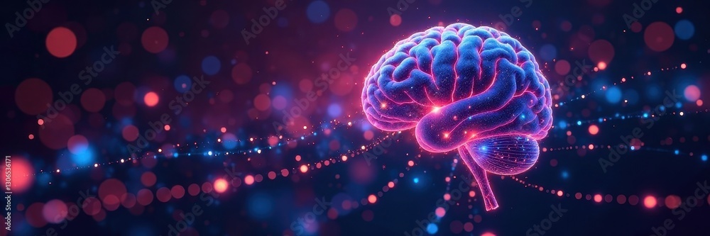 Obraz premium Abstract glowing network nodes forming AI brain, intelligence, artificial intelligence
