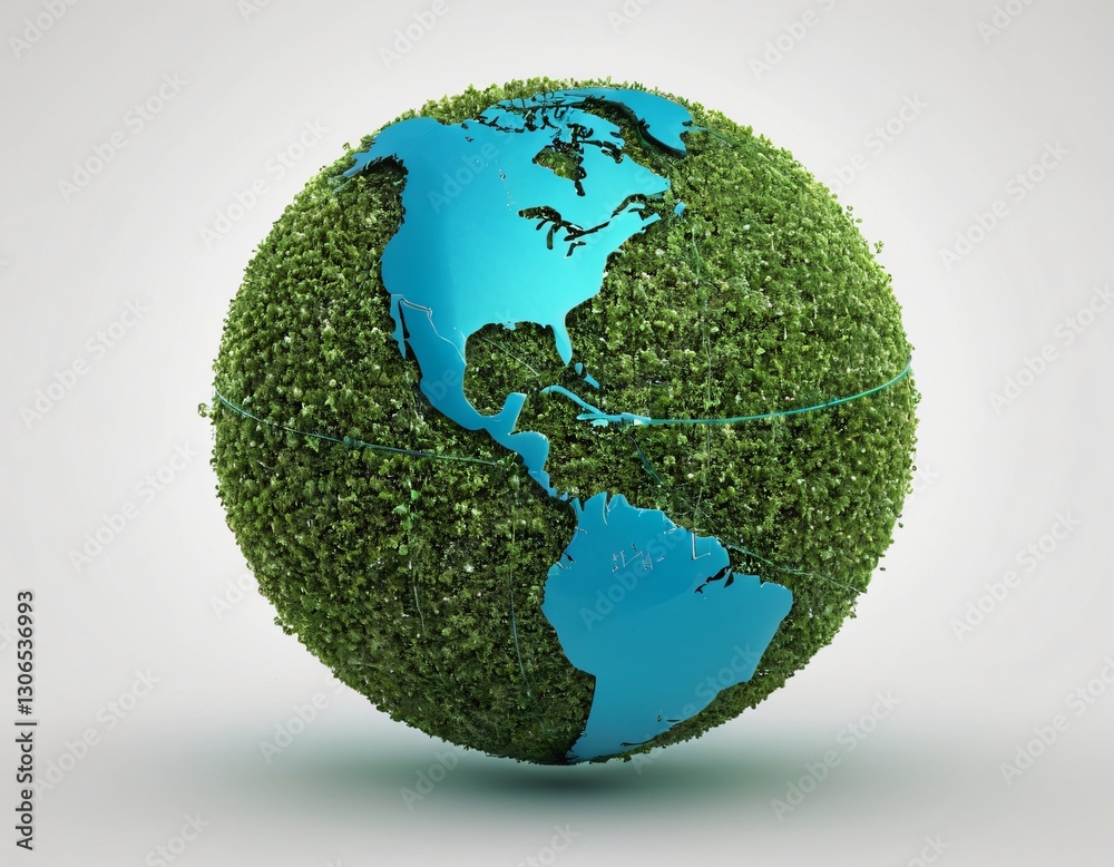 Fototapeta premium Stylized digital globe logo, featuring interconnected lines and dots to symbolize global connectivity and advanced technology, in cybernetic blue and digital green colors, white background