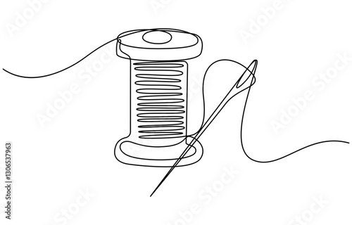 Single one line drawing Needle spool of thread button Design for sewing and cutting
